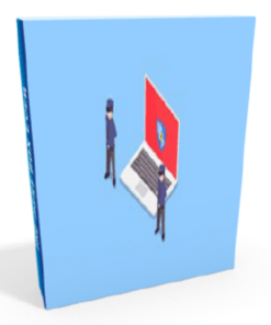 La portada de un libro con una ilustración de dos personas en una computadora portátil realizando el Curso Udemy Seguridad Wordpress 2017 - proteger tu sitio usando htaccess.