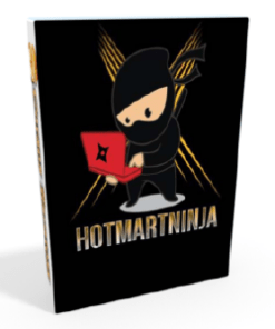 Un libro negro con Hotmart Ninja - Audrey Millan sosteniendo una computadora portátil roja. ¡Compra ahora para cursos baratos!